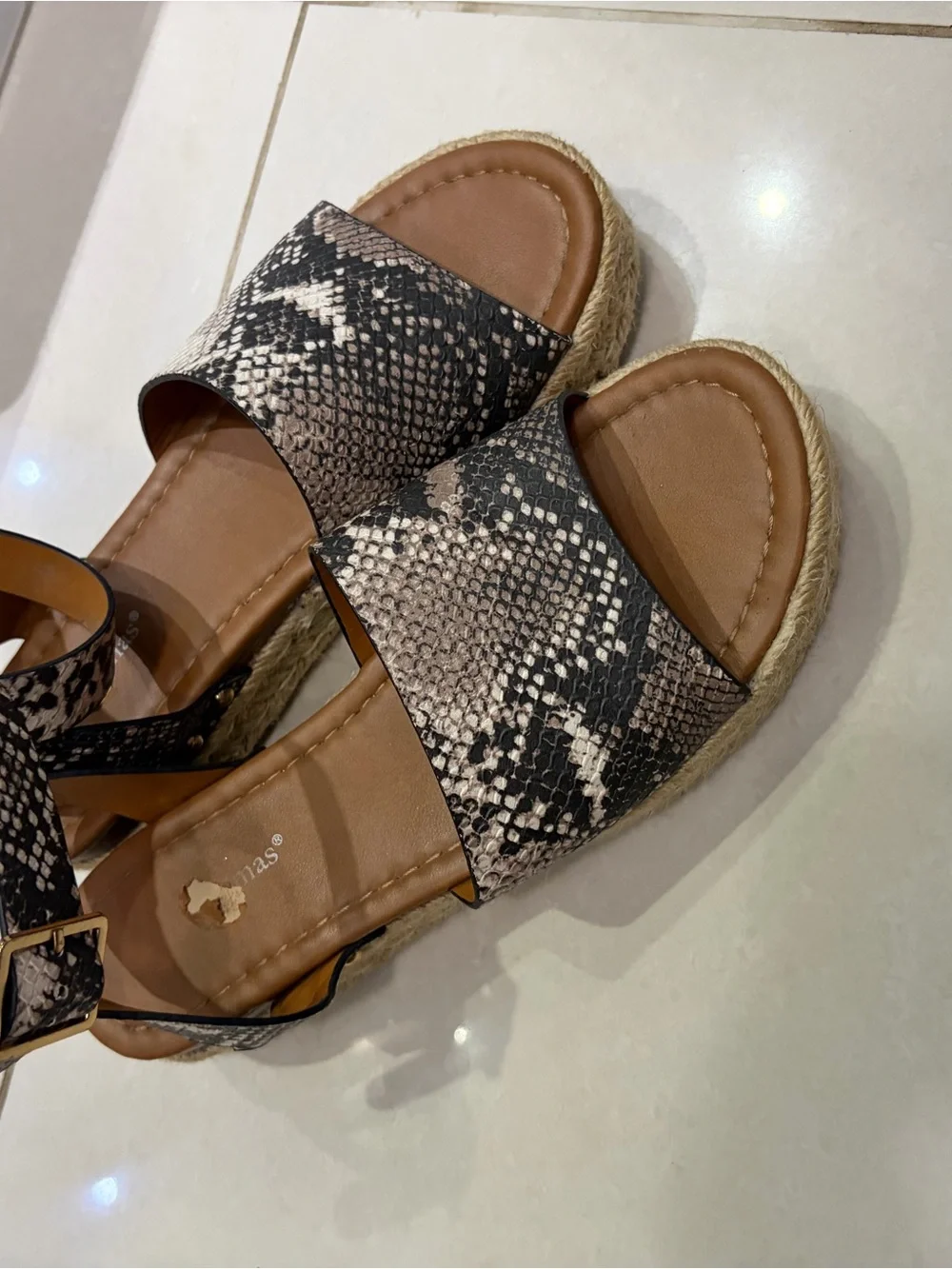 Women's Snake-Print Espadrille Platform Sandals - Black/Tan
